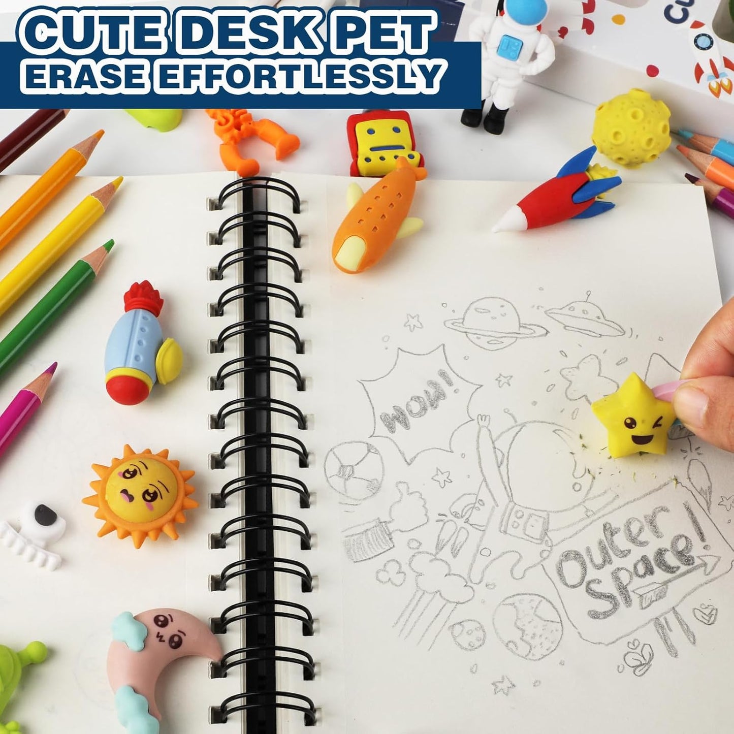 Erasers Set for Kids, Space Astronaut Pencil Eraser Bulk for Kids, Take Apart Puzzle Erasers for Classroom Prizes, Game Reward, Egg Fillers, Back to School Gift for Boys and Girls Desk Pets