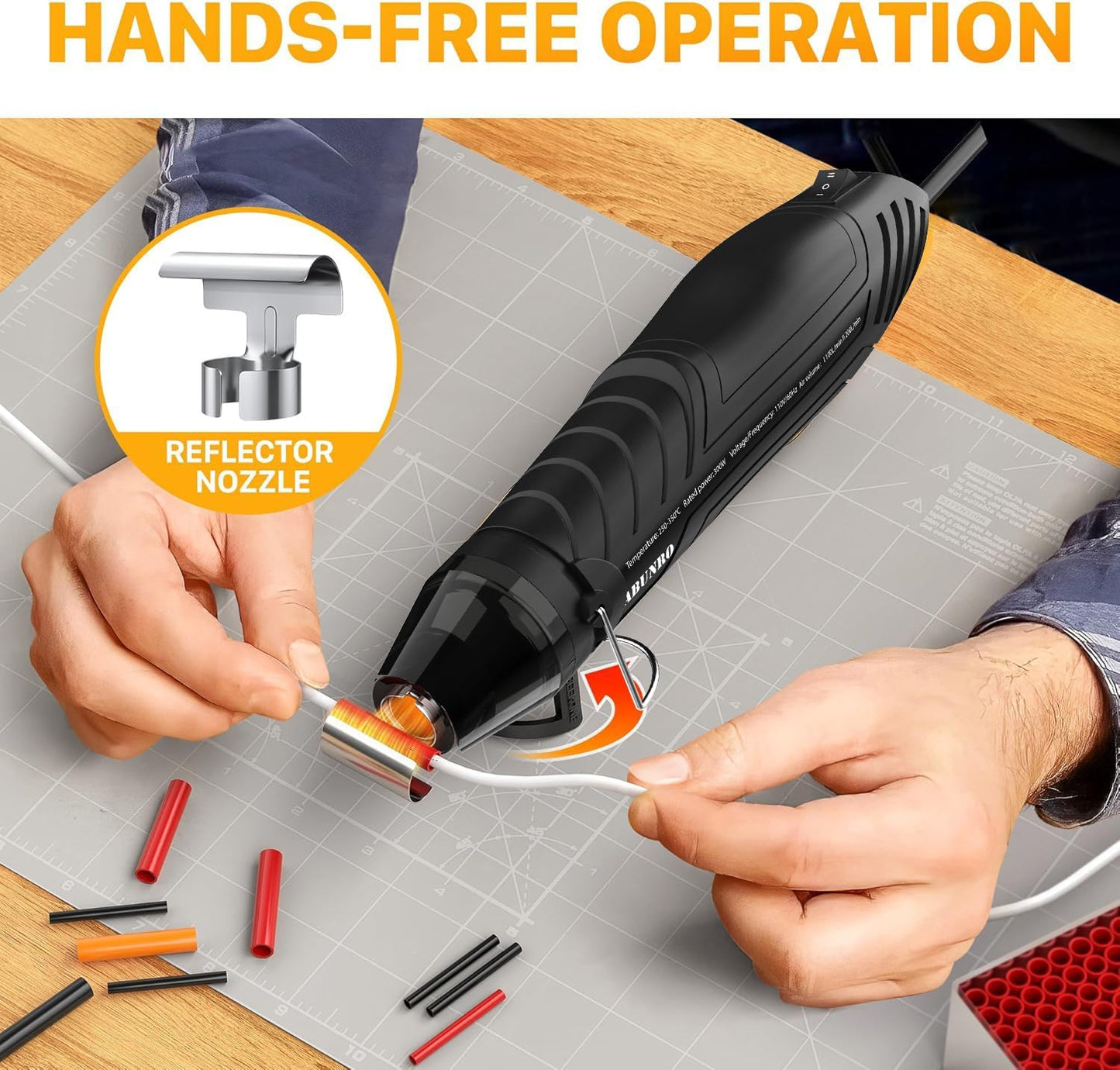 Mini Heat Gun 300W, 482℉ & 662℉（250℃& 350℃）Fast Heat Hot Air Gun Tool with Reflector Nozzle and 6.6Ft Long Cable Overload Protection for Crafting, Vinyl Wrap and Shrink Tubing