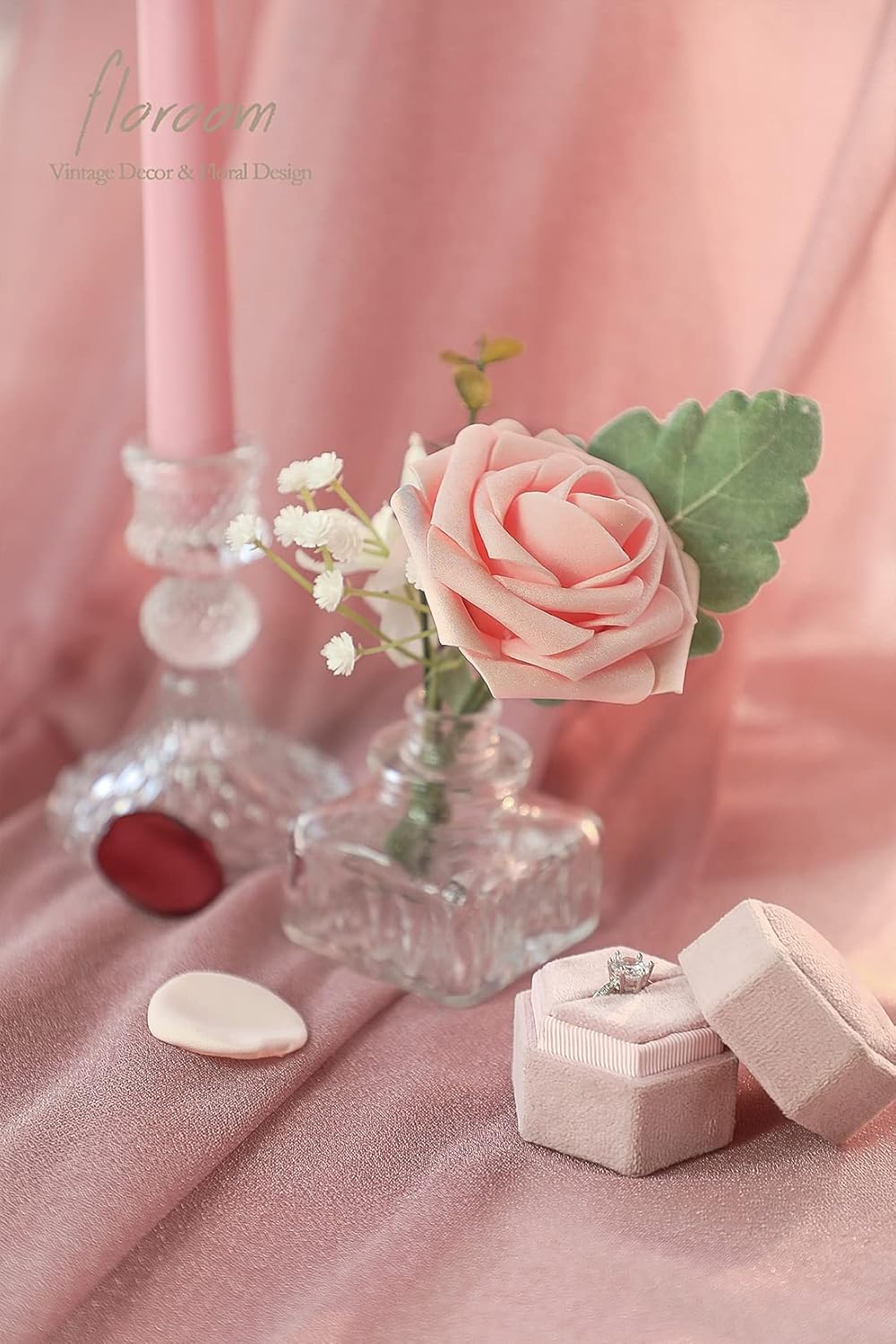 Floroom Artificial Flowers 25pcs Real Looking Coral Ombre Colors Foam Fake Roses with Stems for DIY Wedding Bouquets Bridal Shower Centerpieces Floral Arrangements Party Tables Home Decorations