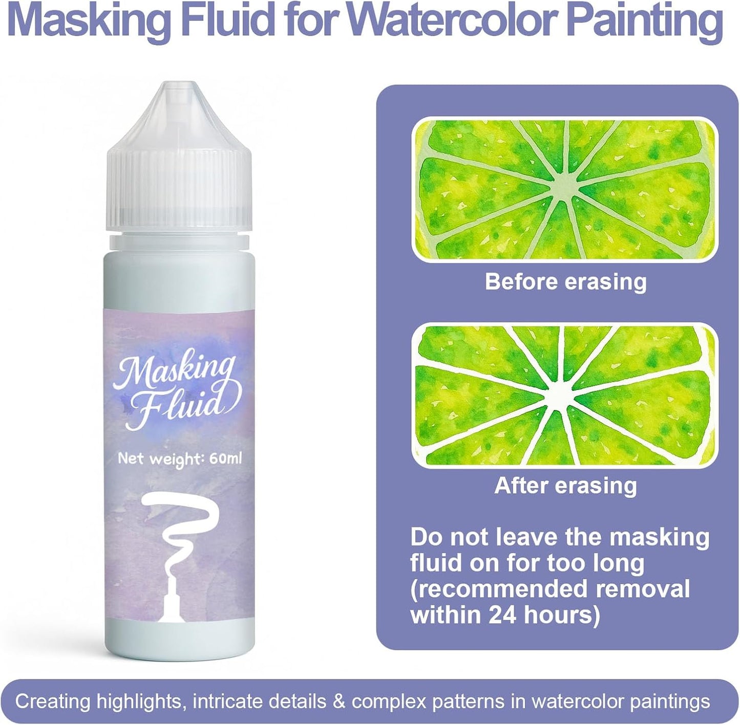 1DFAUL 60ml Masking Fluid for Watercolor Painting, Art Watercolor Masking Fluid Precise White Space, Easy Peel-Off, Water Based Latex, for Artists, Beginners, DIY Canvas Protection (Blue)