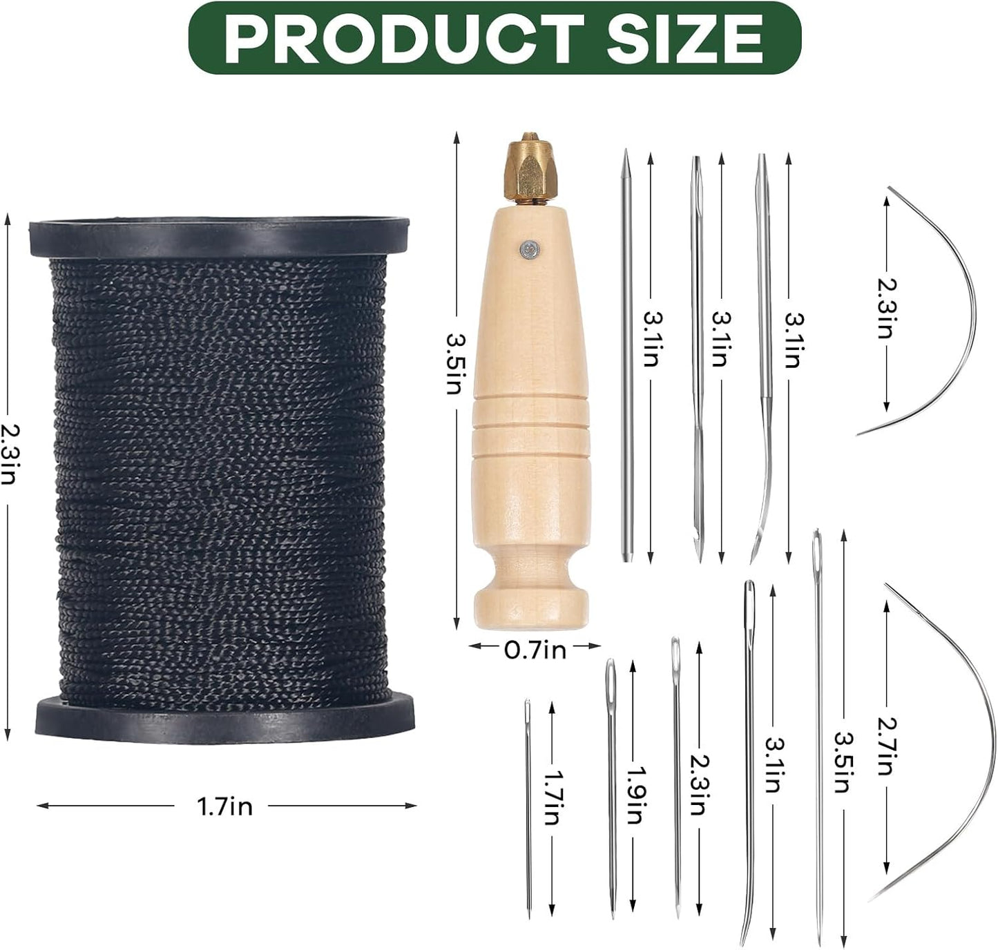 3-Spool Nylon Thread for Sewing, Each 80 Yards Thick Thread Kit Include Sewing Awls & 7 Needles for Hand Sewing, Upholstery Thread & Needle for Repairing Leather, Shoes, Furniture, Black