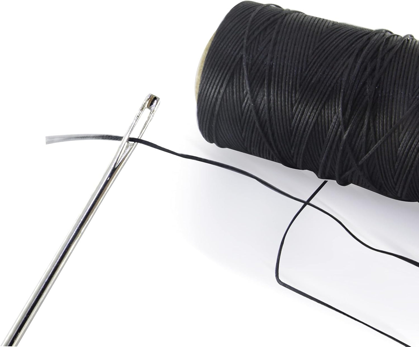 Marcobrothers 10 inch 2 pcs Professional Upholstery Large Eye Long Needle,Easy to Thread,with 1 roll 284 Yard 150D 1mm-Width Leather Sewing Waxed Thread, Silver Black(MJ01-FBA-A0215201-MAXX1MR)