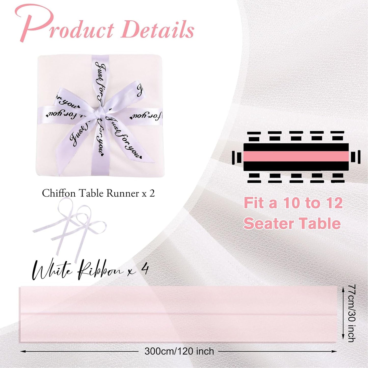 2 Packs 10ft White Chiffon Table Runner 30 x 120 Inches Romantic Sheer Table Runners for Wedding Party Bridal Baby Shower Birthday Holiday Decorations