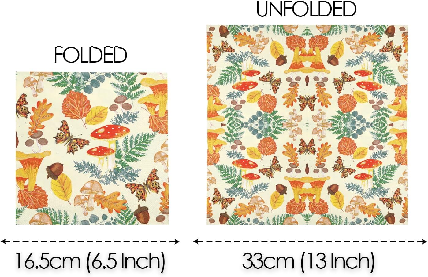 Talking Tables 100 x Disposable Fall Paper Napkins - Made in USA -2ply Recyclable Disposable Bulk Serviettes Decoupage Autumnal Patterned Napkin Thanksgiving Harvest Woodland Mushrooms Christmas