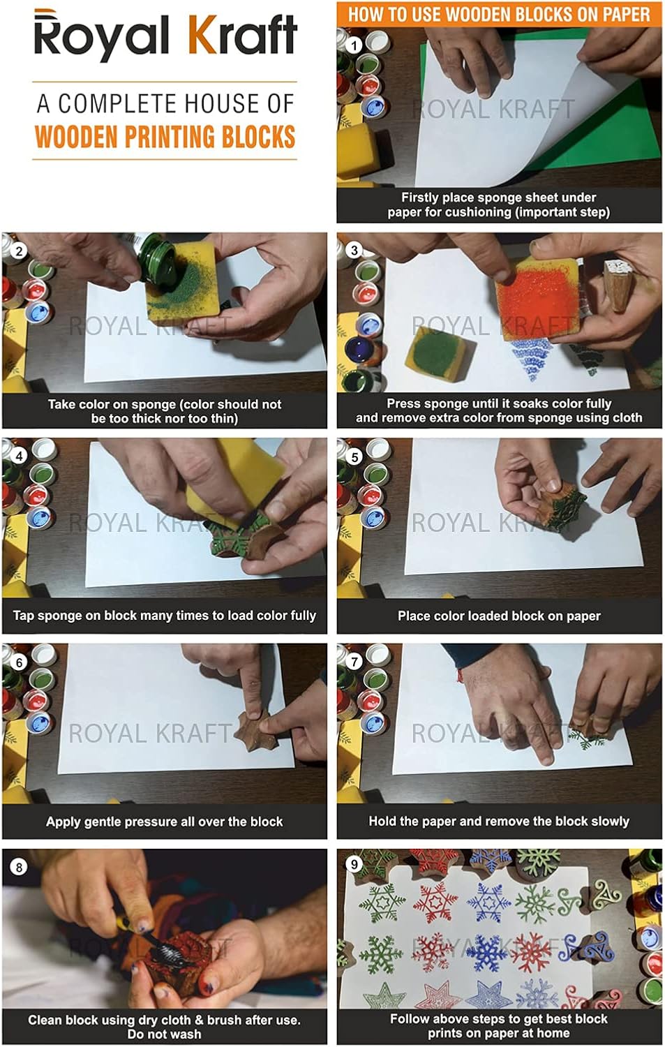 Royal Kraft Heart Wooden Printing Stamps (Set of 10) - DIY Henna Fabric Textile Paper Clay Pottery Blocks Htag2170