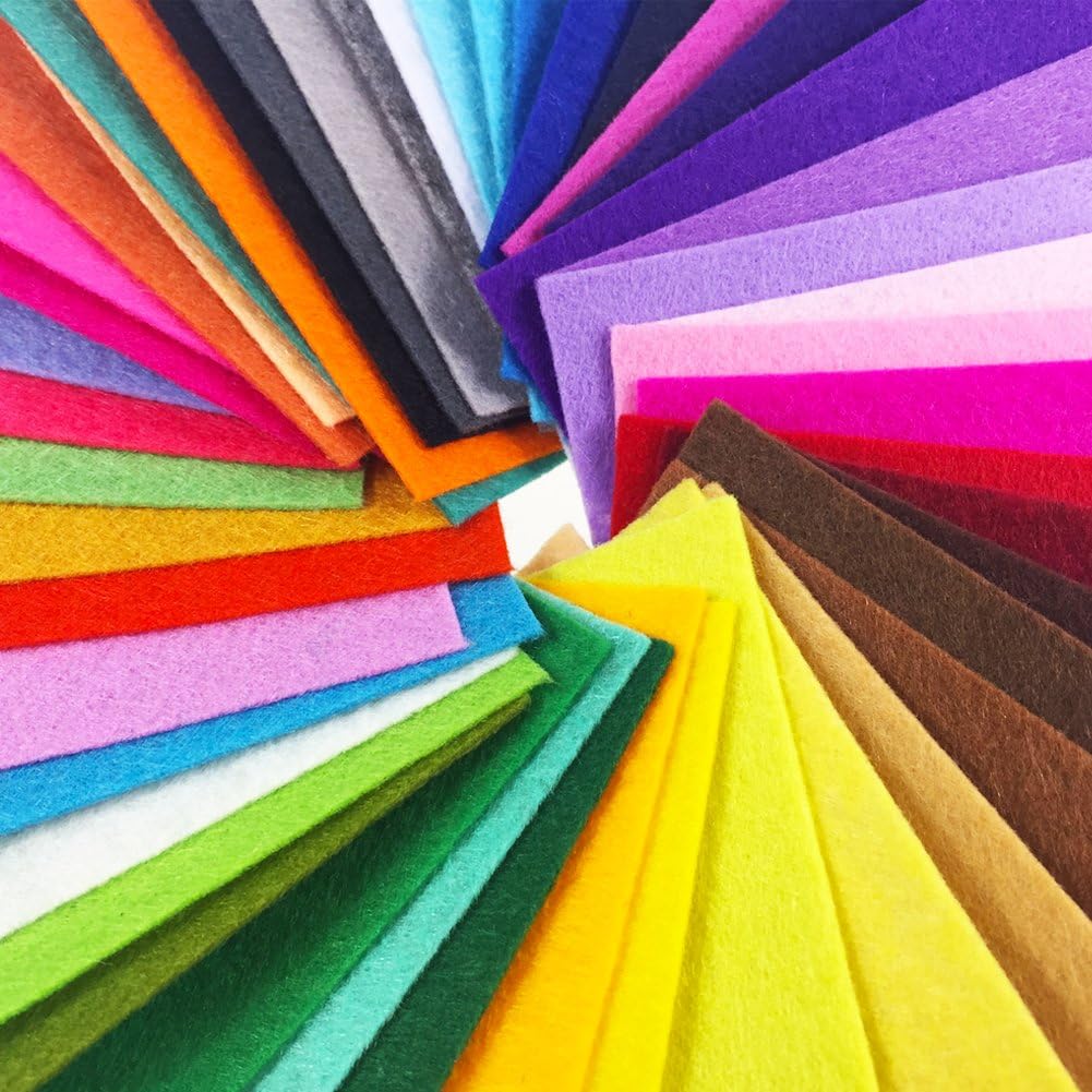 flic-flac 48PCS 6 x 6 inches (15 x 15cm) Assorted Color Felt Fabric Sheets Patchwork Sewing DIY Craft 1mm Thick … (15cm * 15cm, 48pcs)
