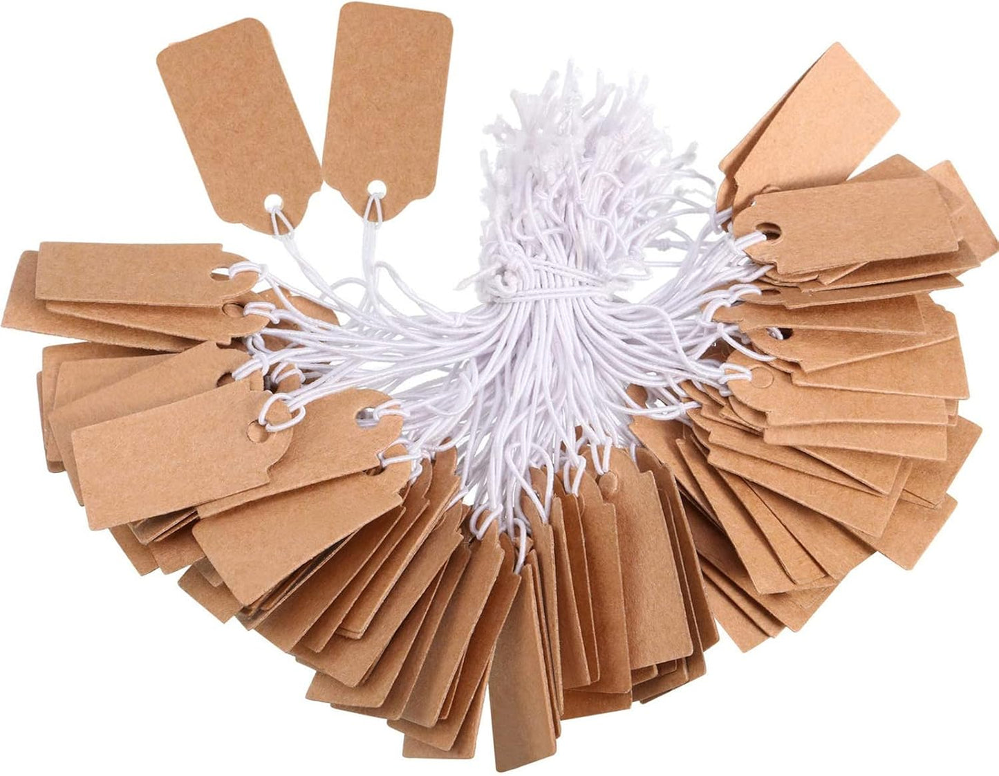 300 Pieces Kraft Price Tags with Elastic Hanging String Writable Blank Price Labels Small Marking Display Tags(1.38 x 0.71 Inch)