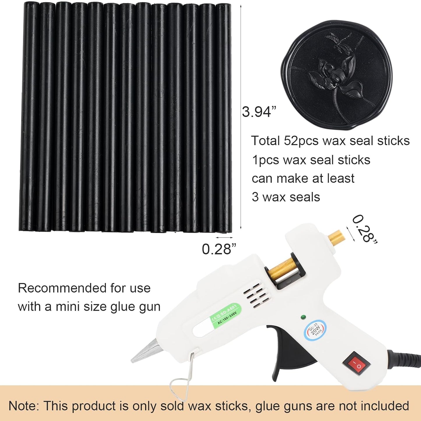 52pcs Black Sealing Wax Sticks, Andotopee Glue Gun Wax Seal Sticks for Wax Seal Stamp, Premium Sealing Wax for Envelope Letter Seal Wedding Invation Craft Adhesive, Great Gift Ideas (Mini Size)