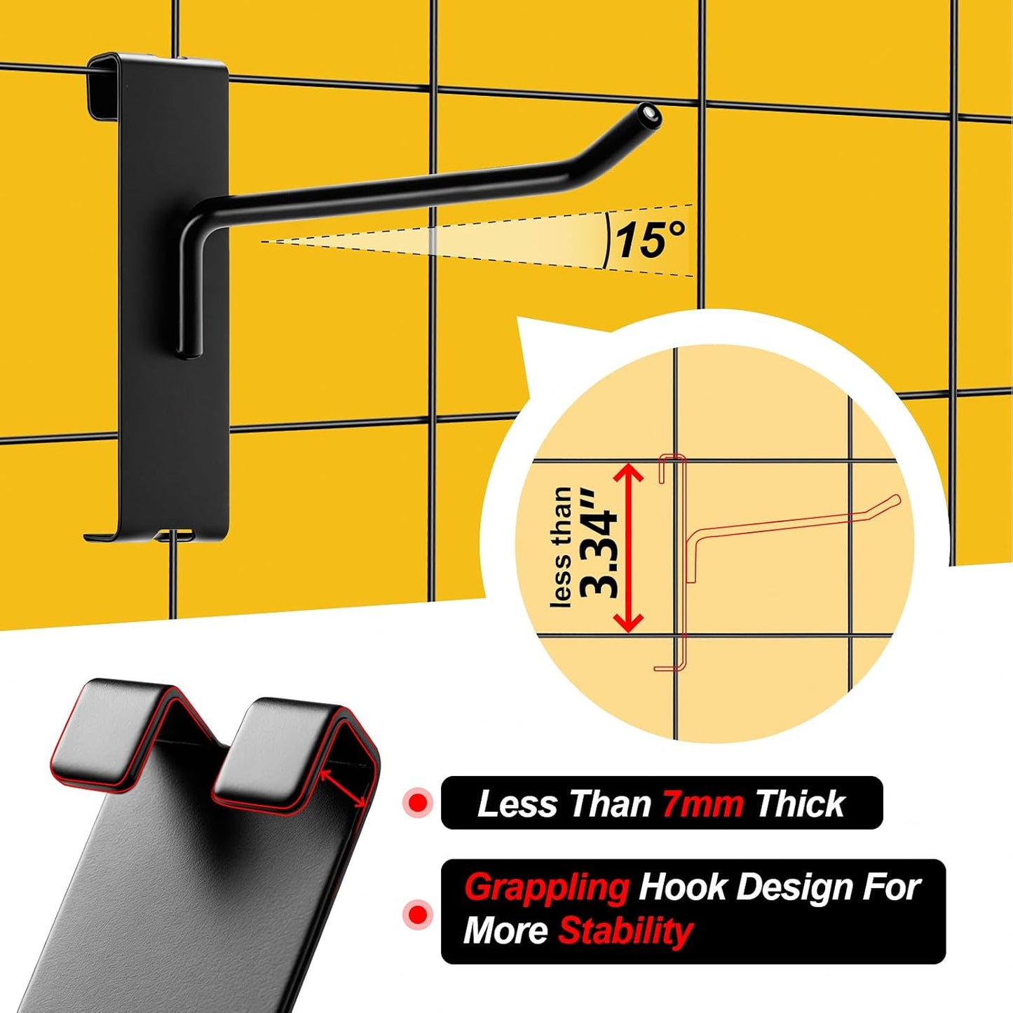 Gridwall Hooks 2 Inch, 4 Inch, 6 Inch, 60 Pack Heavy Duty Display Hook for Wire Grid Wall Panel, Grid Wall Accessories for Retail, Craft Shows, Home Setup and Customized Display, Black
