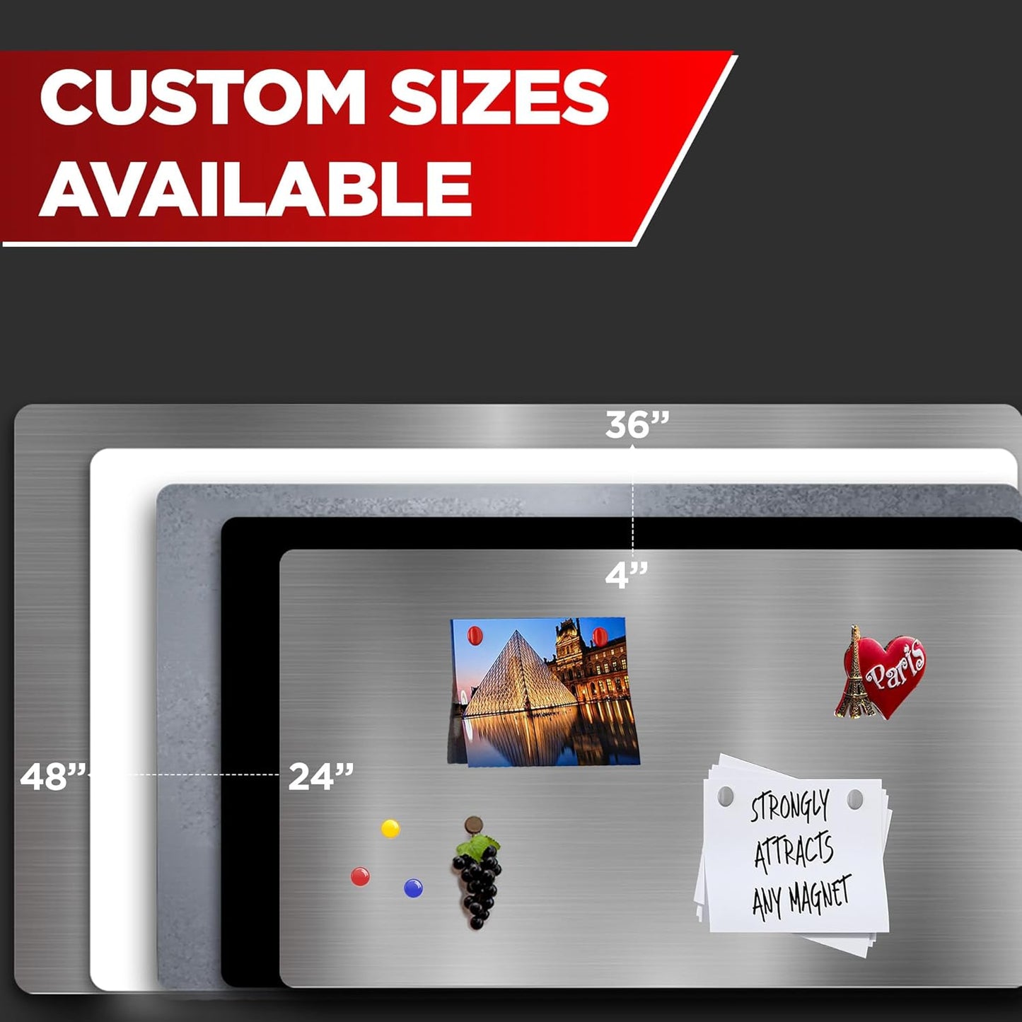 Diamond Life Magnetic Board - Memo & Vision Board for Home, Office, and Classroom - Magnet Board for Kids - Pre-drilled Mounting Screws Included (Silver 36"x48")