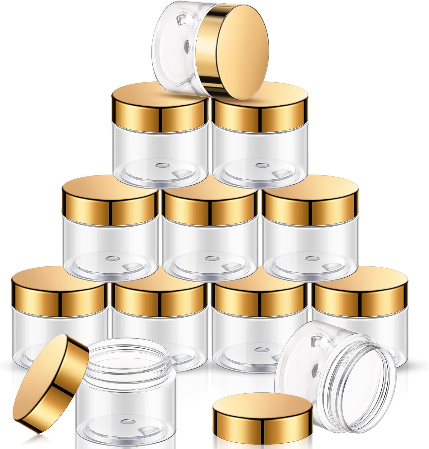 SATINIOR 12 Pack Plastic Container Jars with Lids Round Clear Travel Cosmetic Container Jars for Toiletries, Lotion, Cream, Ointments, Makeup, Rhinestone, Samples, Kitchen Storage(1 oz,Gold)