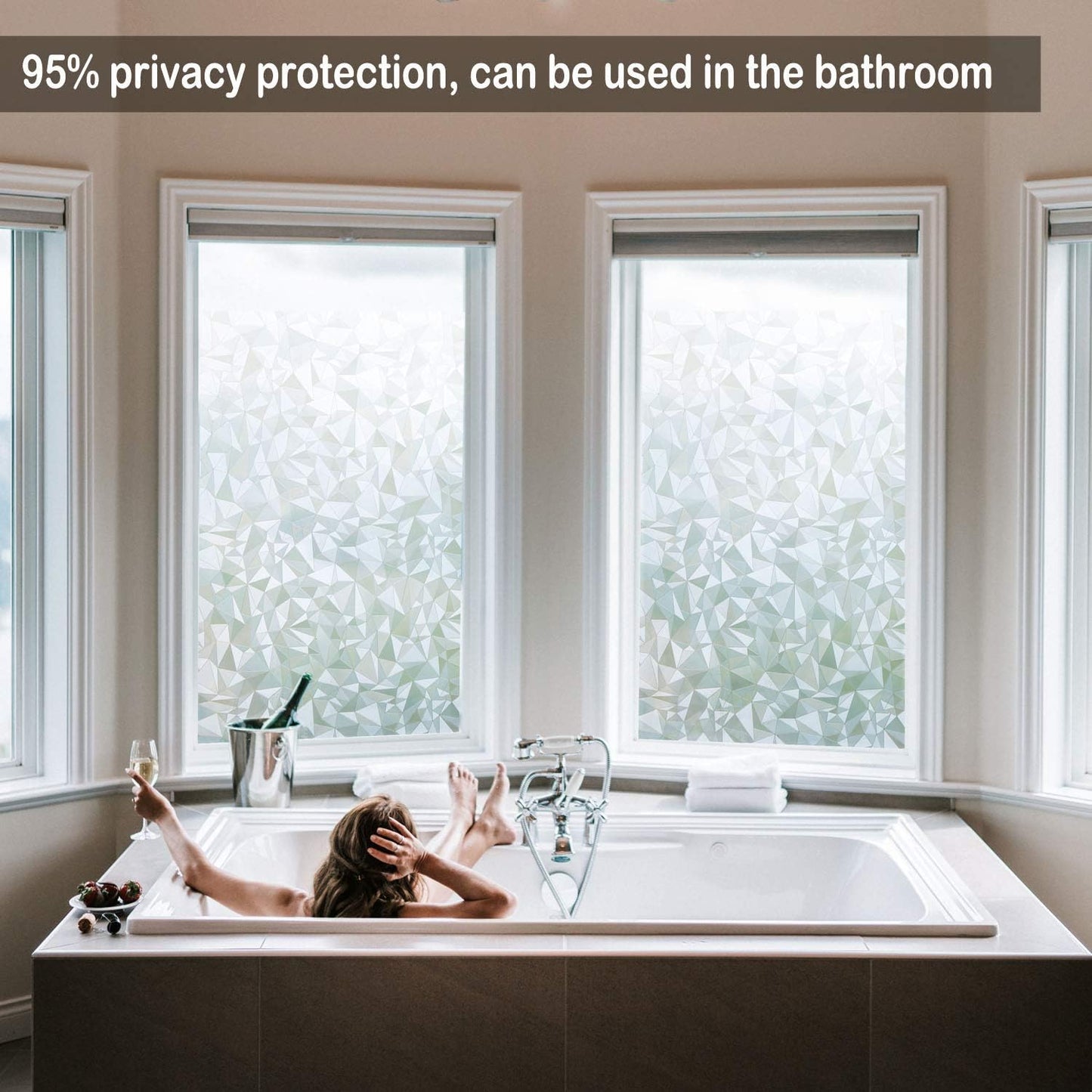 Niviy 3D No Glue Static Cling Window Films Privacy Cut Glass Window Sticker for Bathroom Office Kitchen Window Decor 17.7"x 157.4"