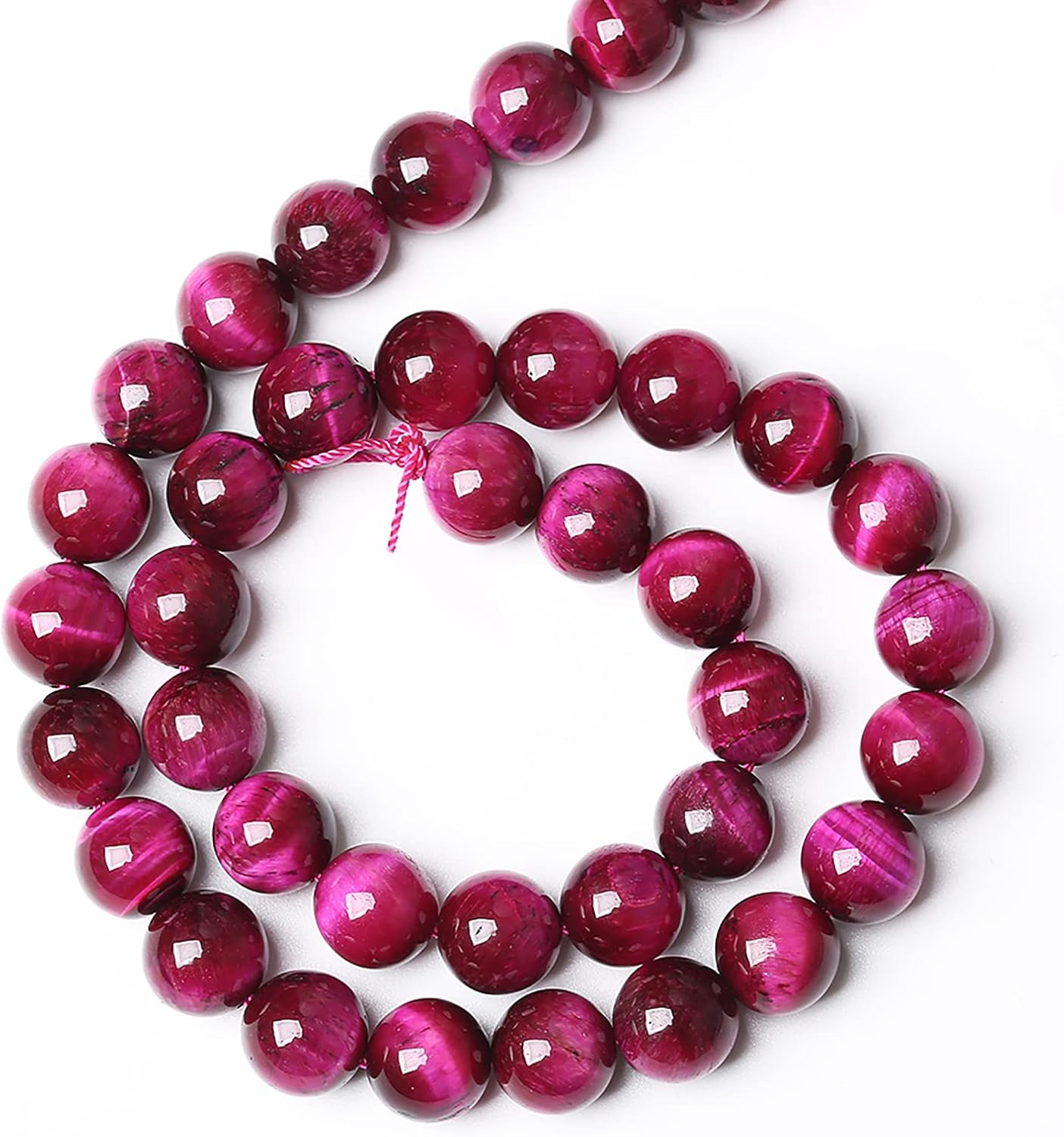 90PCS 8mm Rose Red Tiger Eye Gemstone Loose Beads Natural Round Loose Stone Beads for Jewelry Making DIY Bracelet Necklace Earrings 2 Strand 32"