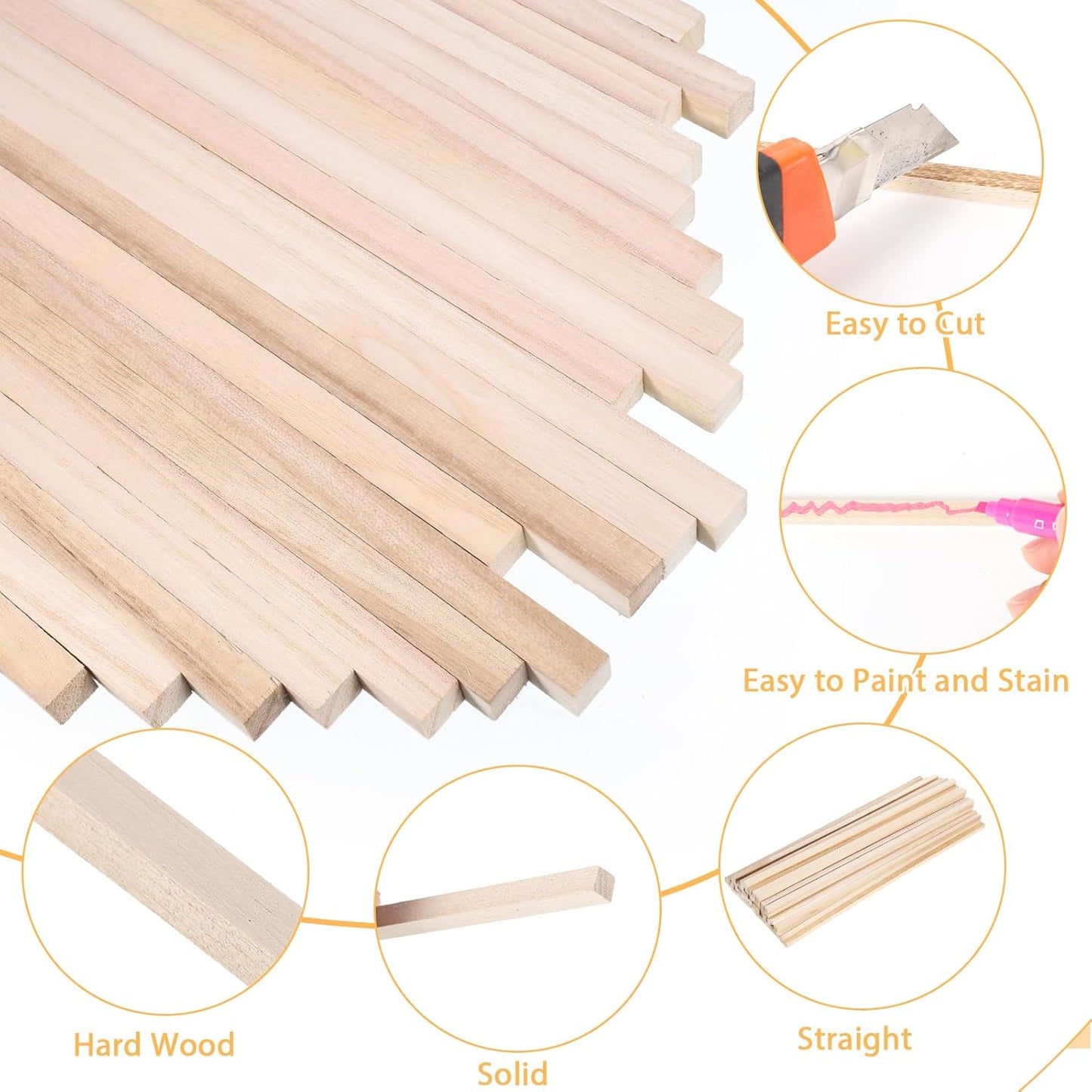 140Pcs 1/4" x 12" Balsa Wood Sticks, Square Dowel Rods Unfinished Balsa Wood Strips Hardwood Sticks for Crafts DIY Projects Models Making