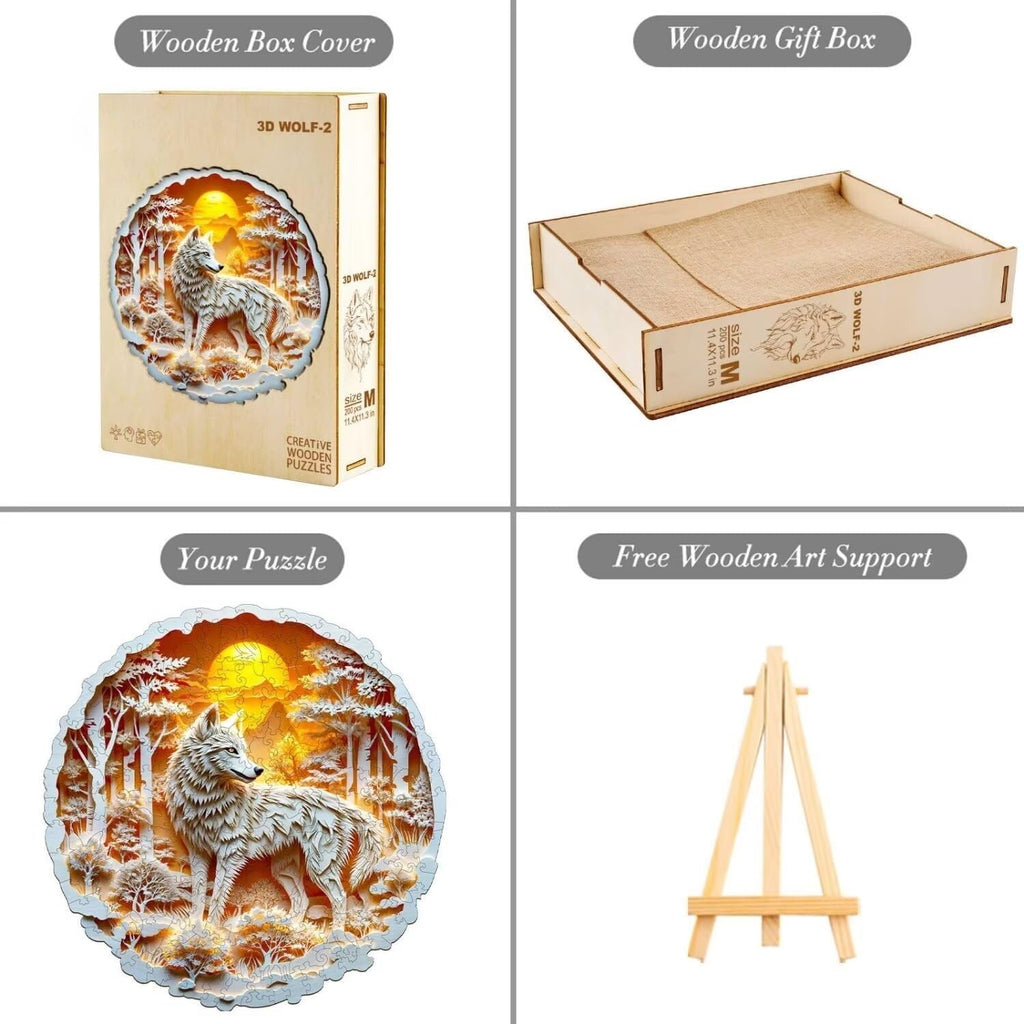 Wooden Puzzles for Adults, 3D Wolf Wooden Puzzles 290 Pieces, Unique Animal Shaped Wood Challenging Jigsaw Puzzles Gifts for Adults, 13.4x13.4in