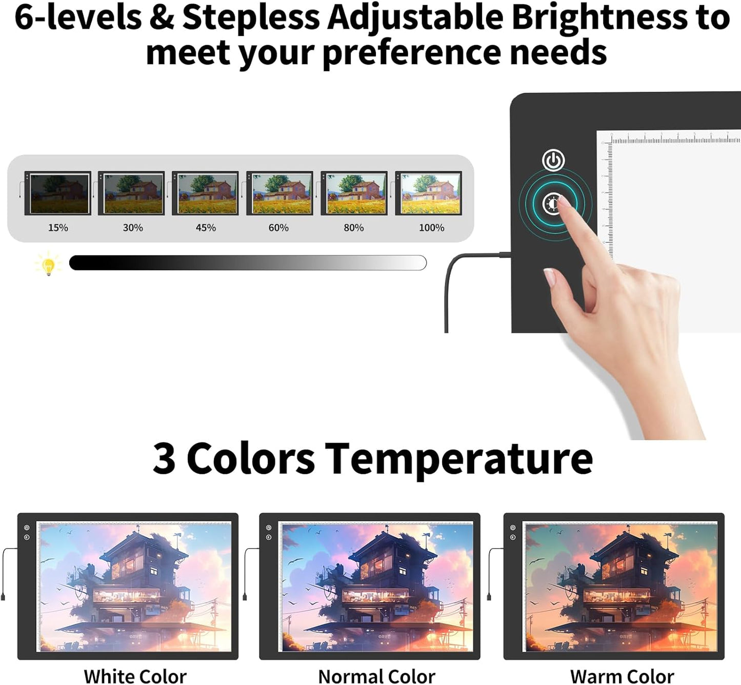 Rechargeable A2 Light Box (23.7"x15.8"), 3-Color Light LED Light Pad for Tracing, Large Diamond Painting Light Board, 6 Levels/Stepless Dimming Light Table for Drawing, Sketching, Animation