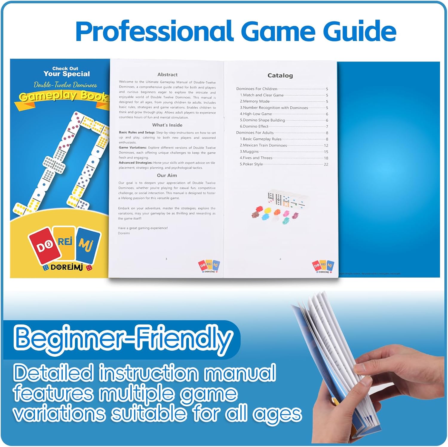 Mexican Train Dominoes Set with 8 Wooden Holders, Double 12 Colored Dot Dominoes with Update Hub, Travel Domino Train Game with 91 Tiles and Portable Carry Case, Family Board Team Games