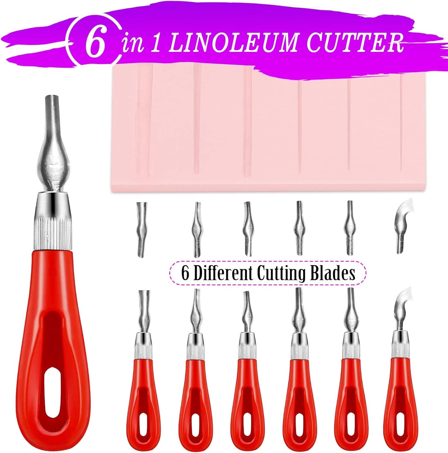 WAYCOM 18 Pcs Rubber Stamp Making Kit, Linoleum Cutter Set, Craft Ink Pad, Hobby Knife, Pencil for DIY Stamp Carving Craft
