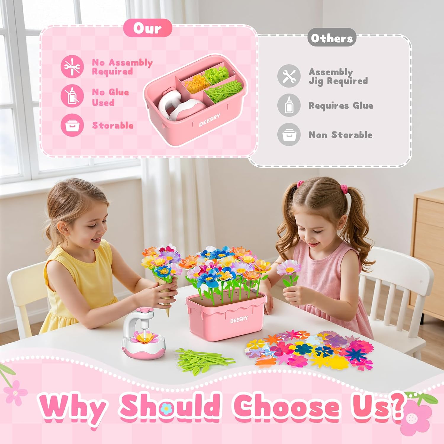 Deesry Fabric Flower Bouquets Toys, DIY Flower Craft Kits Year, Flowers Market Toy, Educational Arts & Crafts Toy, DIY Creative Activity As Christmas Birthday Gift for 4 5 6 7 8 Year Toddler Girl-02