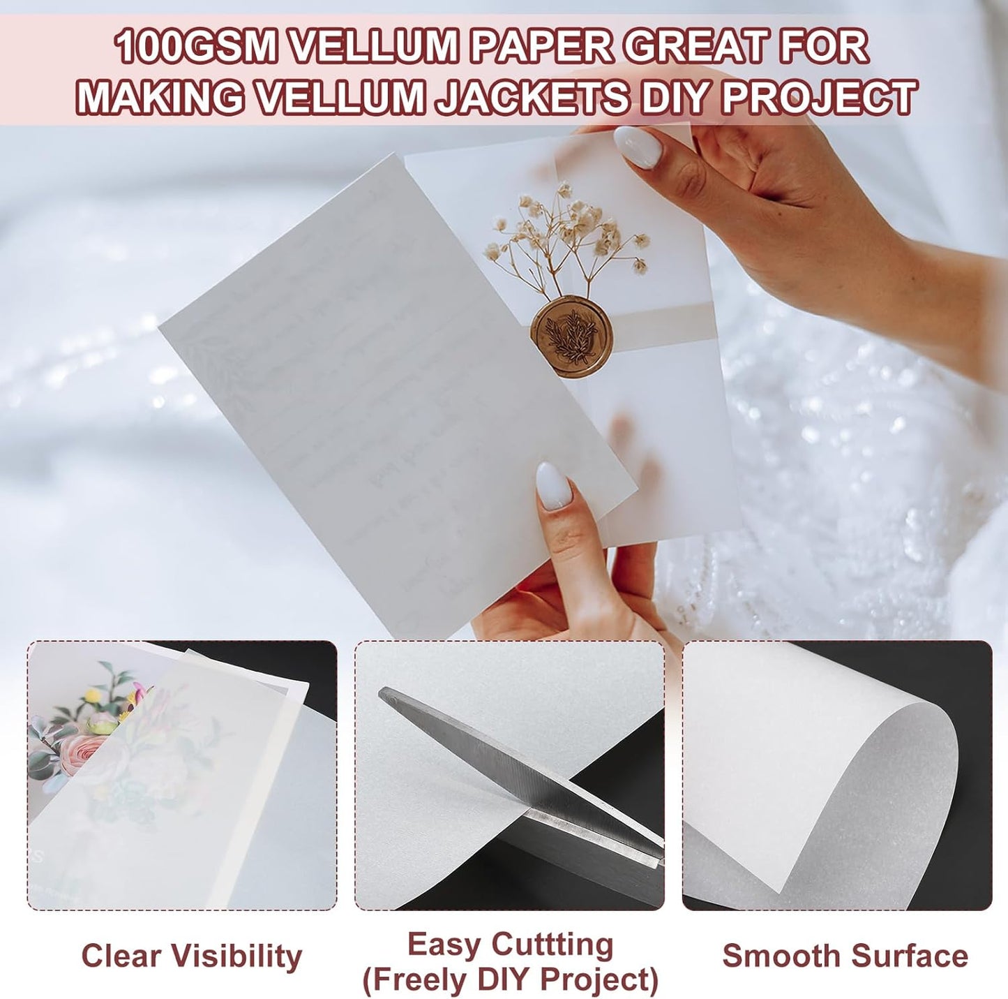 PATIKIL 60 Sheets Yellow Vellum Paper 4.25x5.5, Translucent Paper 100GSM for Invitations, Laser Inkjet Printing, Arts & Crafts