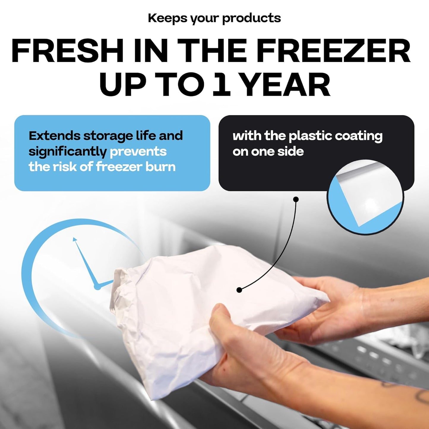 White Freezer Paper 36" x 13200" (1100 feet) with Cutter - USA-made Large Freezer Paper Roll for Meat & Fish - Poly-Coated Food Wrapping Material for Freezing by IDL Packaging