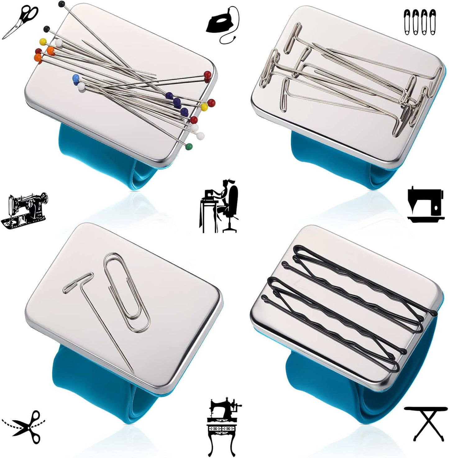 Magnetic Wrist Sewing Pincushion with 100 Pieces 1.5 Inch Ball Head Sewing Pins Set Wrist Magnetic Pin Holder Gift Supplies(Dark Blue)