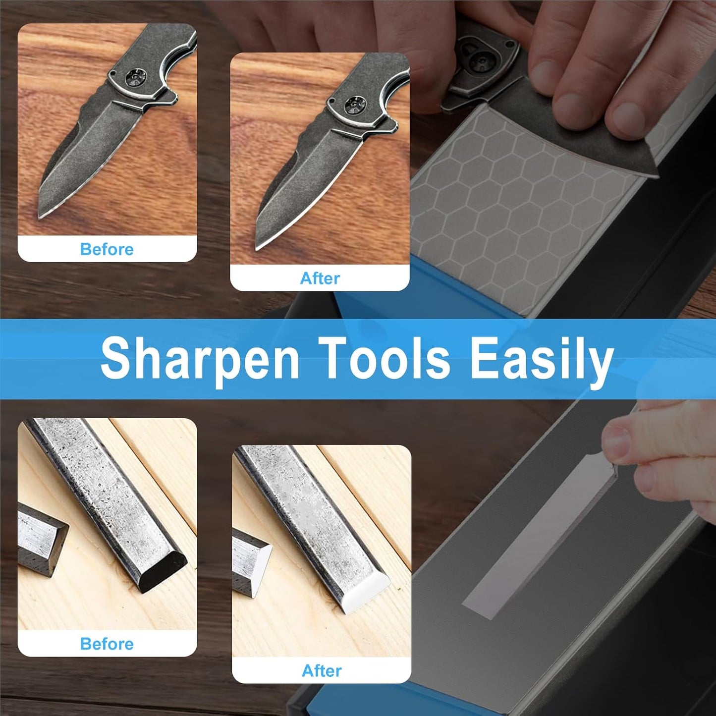 Diamond Sharpening Stone,3 Side 400/1000/6000 Grit Premium Industrial Diamond & Ceramic Whetstone Knife Sharpener Stone With Edge Grip holder and Non-slip Base
