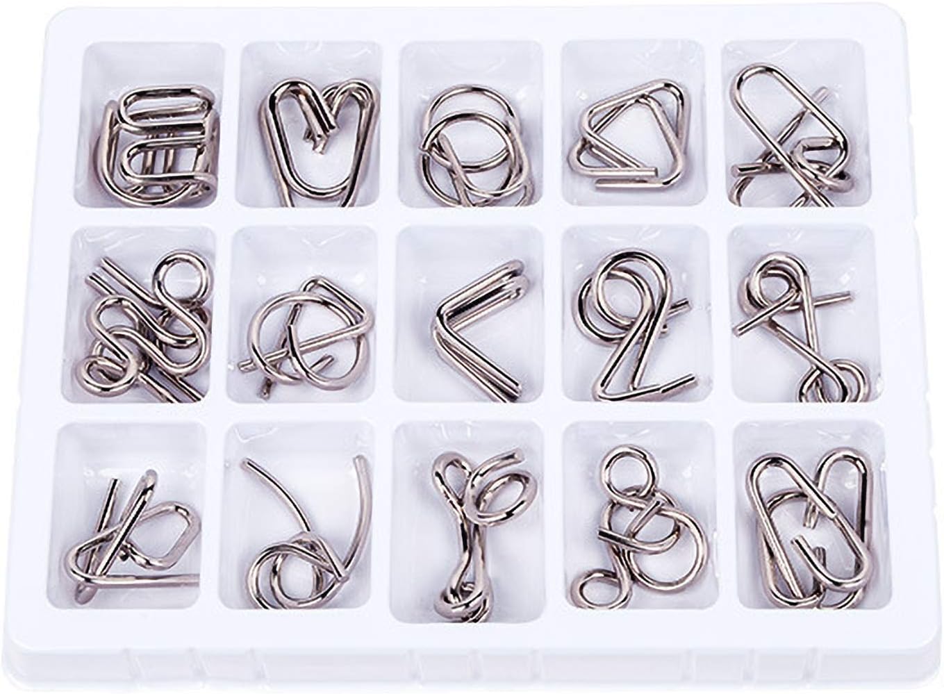 Ahyuan 15 Pieces IQ Test Mind Game Toys IQ Toys Brain Teaser Metal Wire Puzzles Magic Trick Toy Metal IQ Puzzle for Kids and Adults