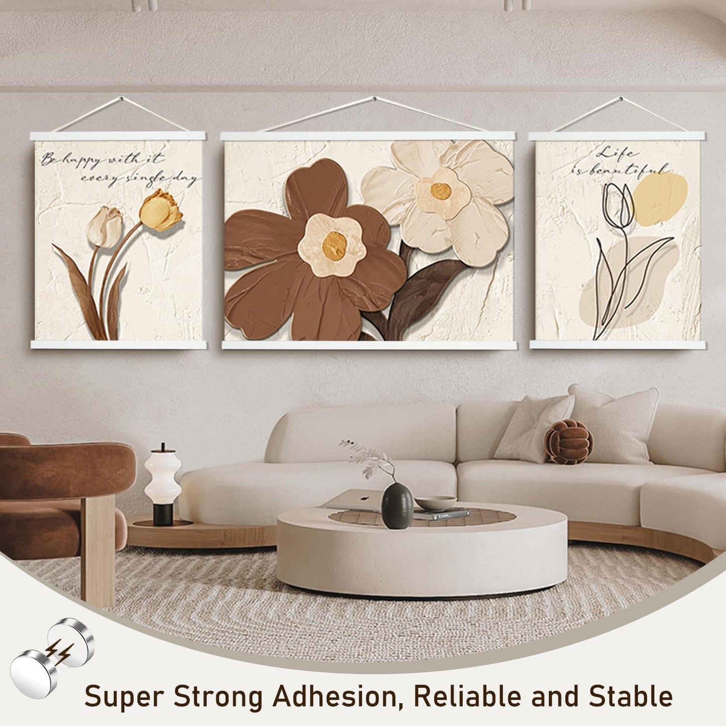 Artmag Magnetic Poster Hanger Frame, 19x19 19x13 19x25 Light Wood Wooden Magnet Canvas Artwork Print Poster Hangers Frames Hanging Kit (White, 19")