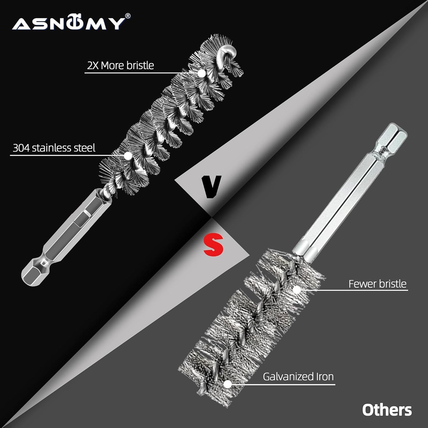ASNOMY 6Pcs Wire Bore Brush for Drill,1/2” 3/4” 1” Stainless Steel Copper Pipe Cleaner Set for Power Drill Cleaning,Abrasive Drill Wire Brush with 1/4" Hex Shank