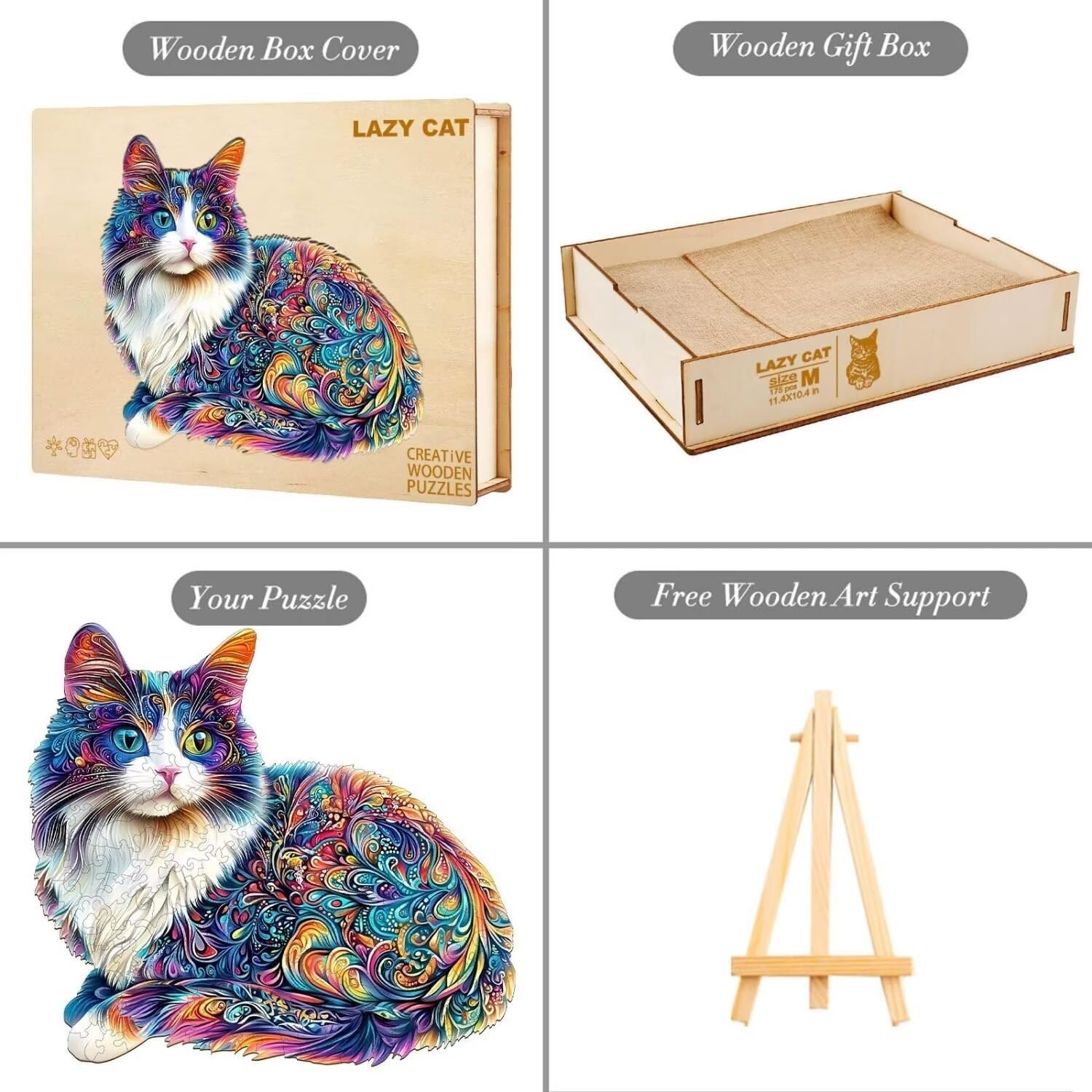 Lazy Cute Cat Wooden Puzzles 95 Pieces Puzzles Gifts for Adults 8.5x7.7in Wooden