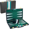 Backgammon Set 2 Players Classic Backgammon Sets for Adults Board Game with Black PU Leather Case Portable and Travel Backgammon Set (Green, 15inch)