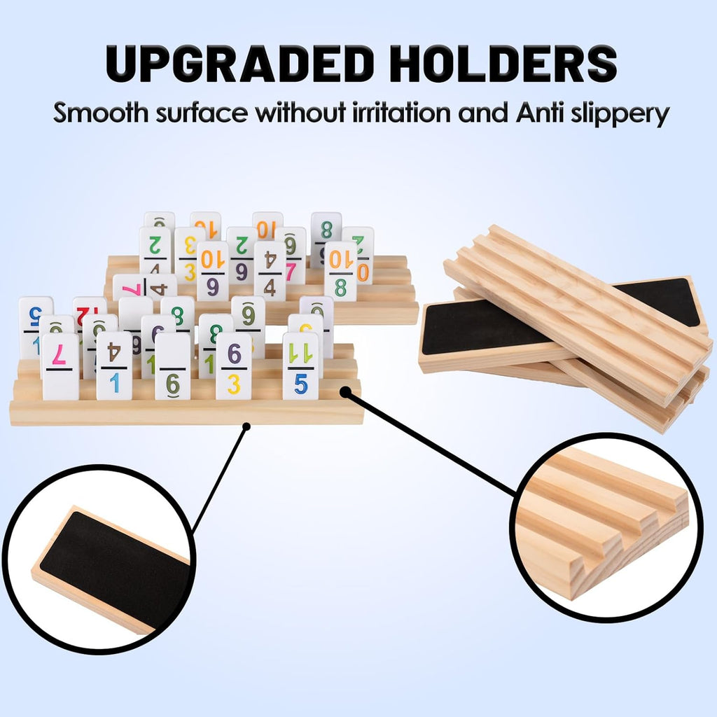 Mexican Train Dominoes Double 15 with 8 Wooden Holders | 136 Colorful Number Dominos Tiles for Adults, Travel Board Game for Family Nights, Cognitive Strategy Games for 2-8 Players