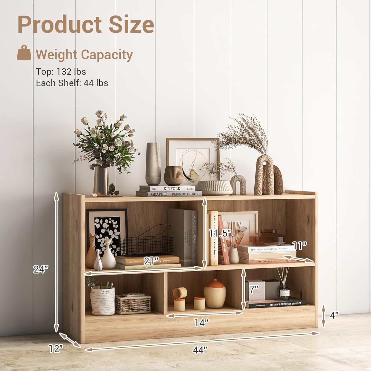 LOKO 2 Tier 5 Cube Bookcase, Open Shelf Storage Cabinet, Wooden Display Cabinet Shelf, Multipurpose Bookshelf for Living Room, Bedroom, Hallway, Home Office, Classroom (Natural)