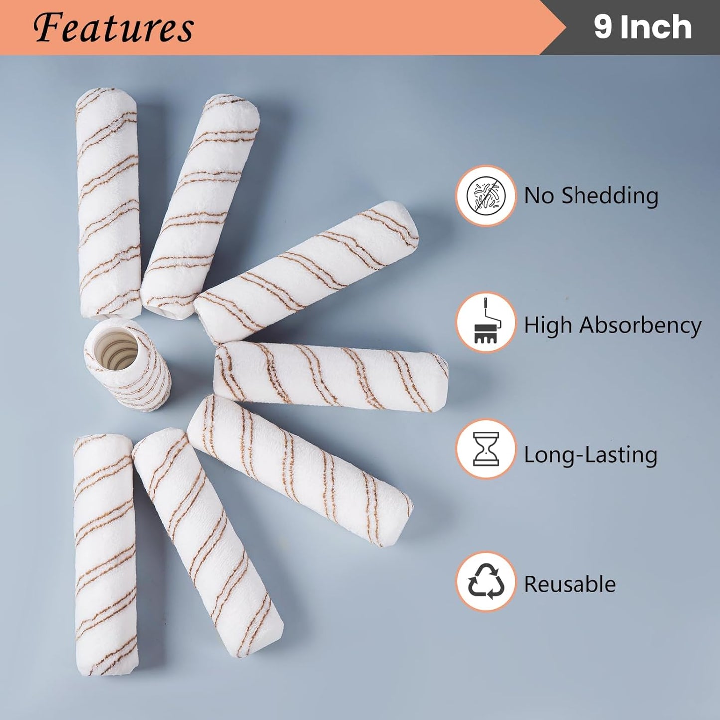 Mister Rui Paint Roller, 24 Pack, 9 Inch Paint Rollers for Painting Walls, 10 mm Nap, Microfiber Paint Roller Covers, Washable and Reusable Paint Roller Sleeves, Painting Supplies for House Painting