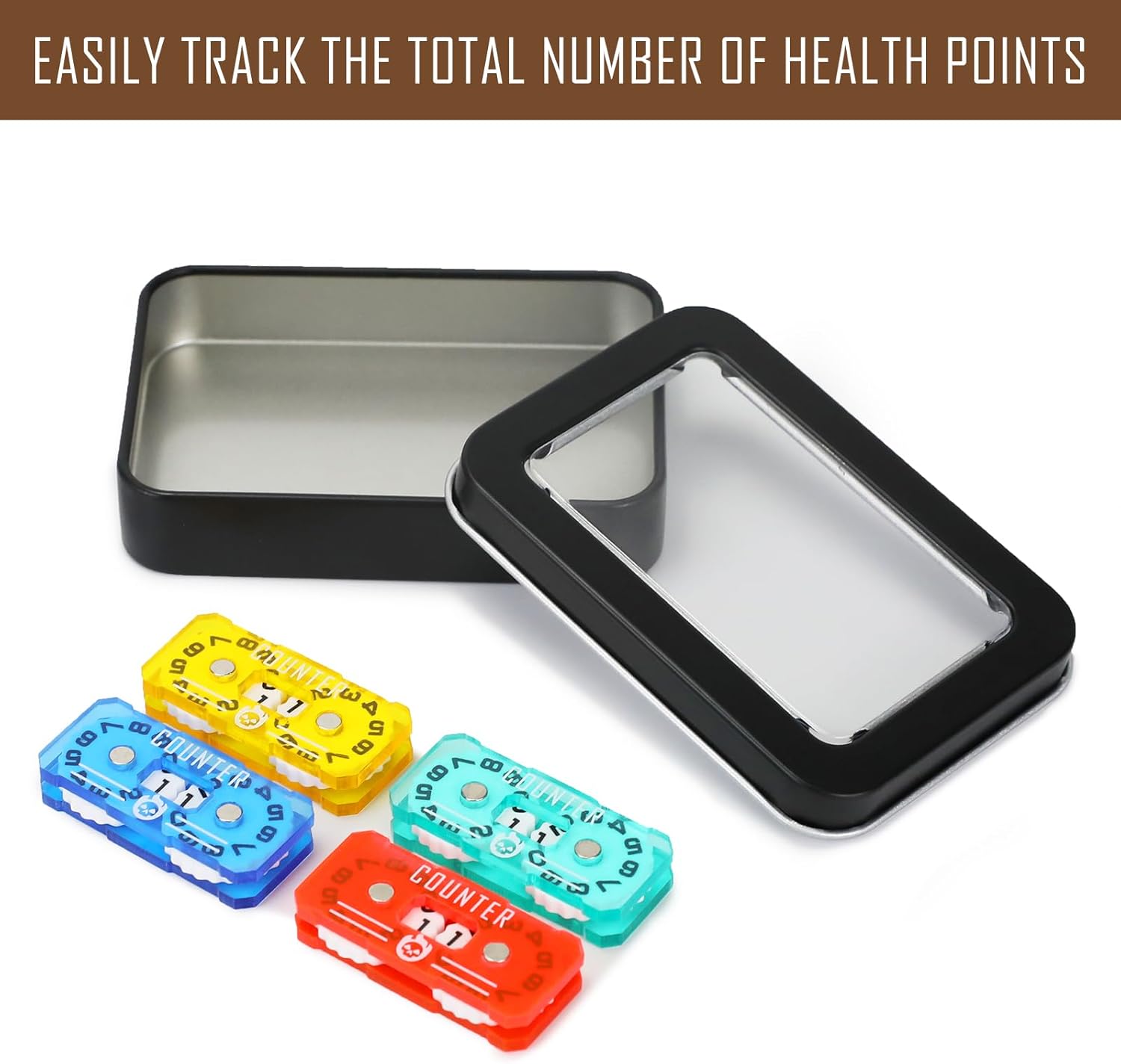 4Pcs MTG Life Counter Twin Digits with Metal Box, Health Tracker Life Counter for MTG Magic Card Games Accessories, Compatible with Magic The gatering Tabletop RPG D&D CCG TCG Board Games