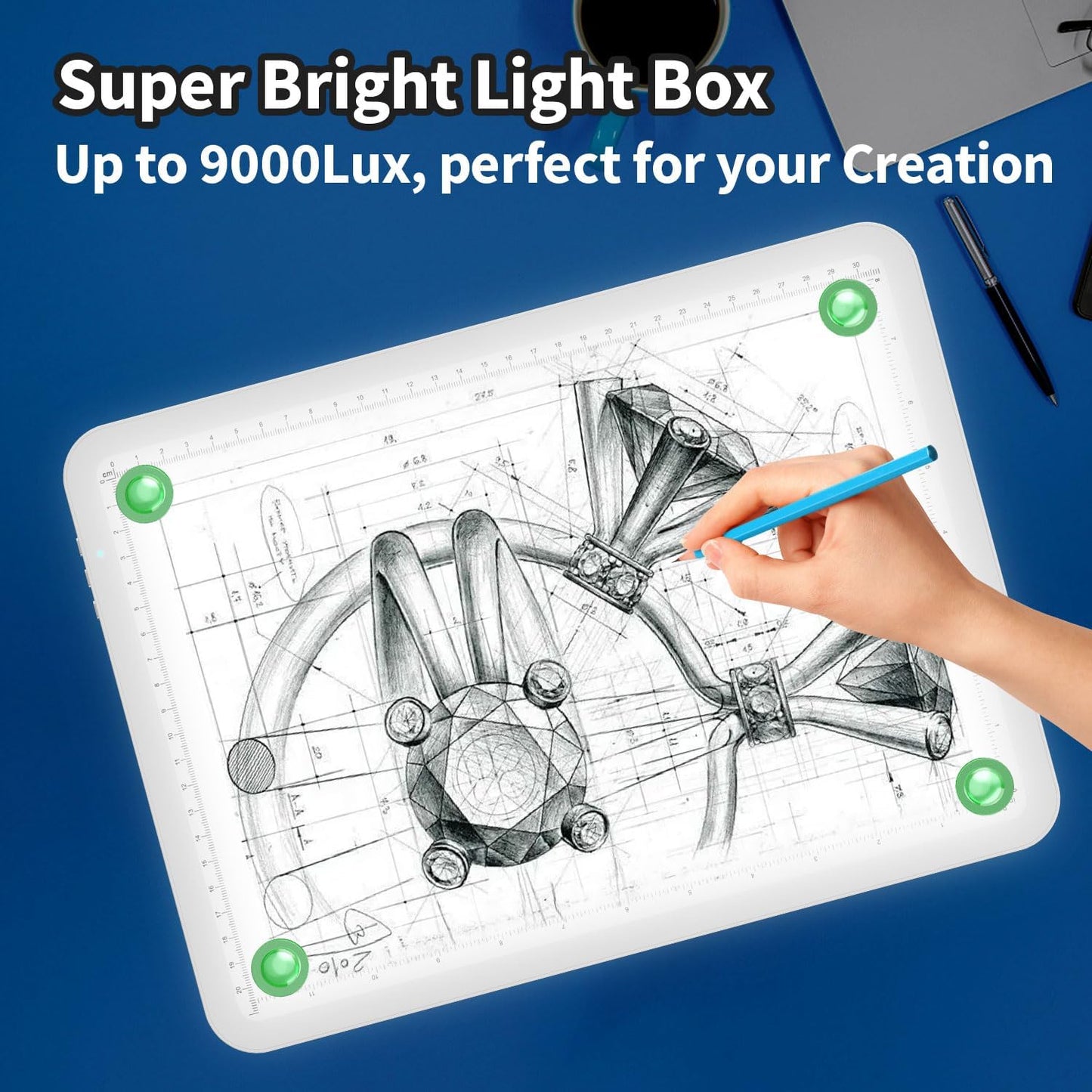 Zocelight Rechargeable A4 Light Board for Diamond Painting,Magnetic Bright Light Box for Tracing,Wireless LED Light pad with Physical Buttons,3 Colors,Dimmable 9000LUX Lightbox for Drawing,Sketching