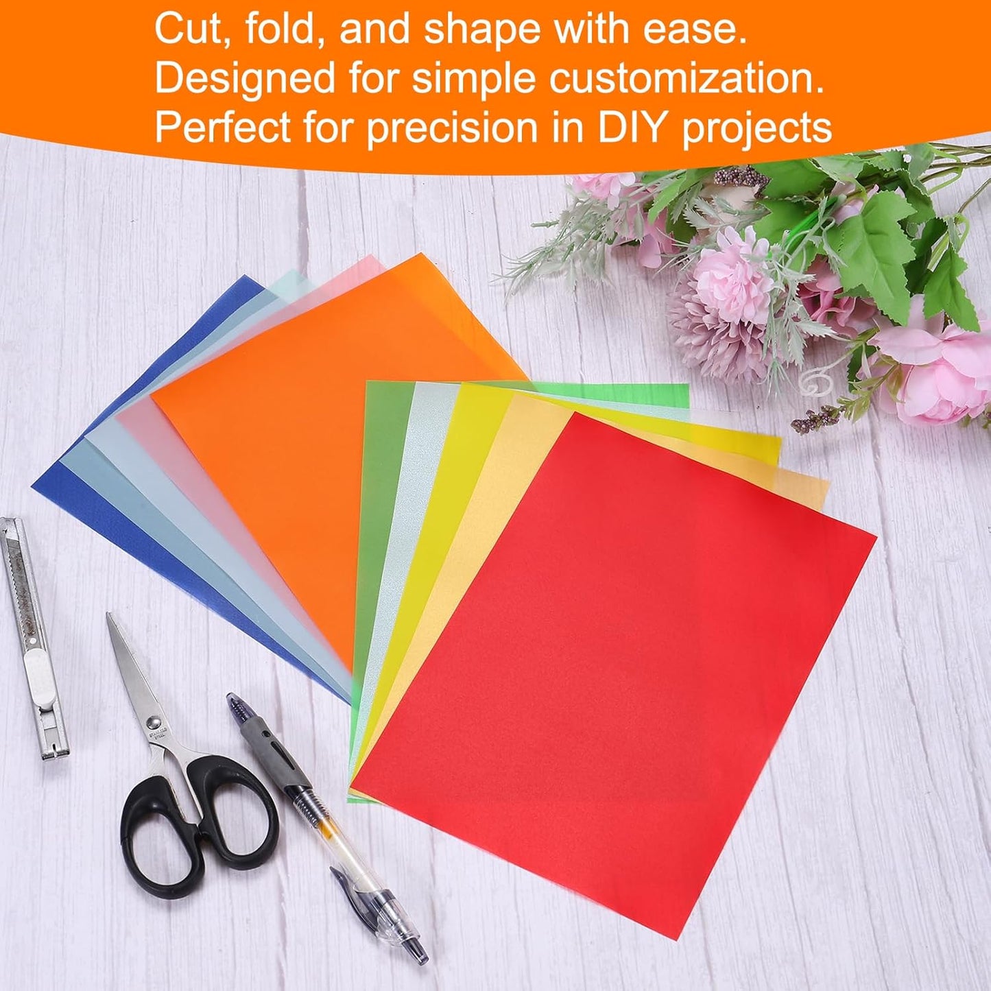 MECCANIXITY Colored Vellum Paper, 40 Sheet Multicolor Transparency 8.3" x 5.9" Printable Vellum Paper, Translucent Vellum Sheets for Printing Wedding Invitations Ink Jet Laser Printer