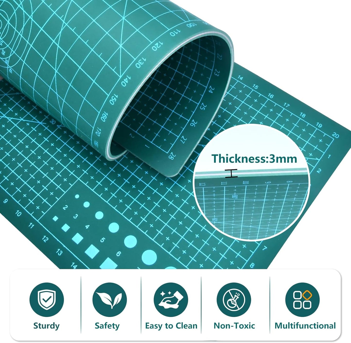 Cutting Mat 8in6in Self Healing Cutting Mat Size Double Sided 5-Ply Rotary Sewing mat for Crafts Fabric Quilting Hobby Art Clay Precision Scrapbooking Project, A5, Green 2PCS