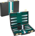 Backgammon Set 2 Players Classic Backgammon Sets for Adults Board Game with Black PU Leather Case Portable and Travel Backgammon Set (Green, 11inch)