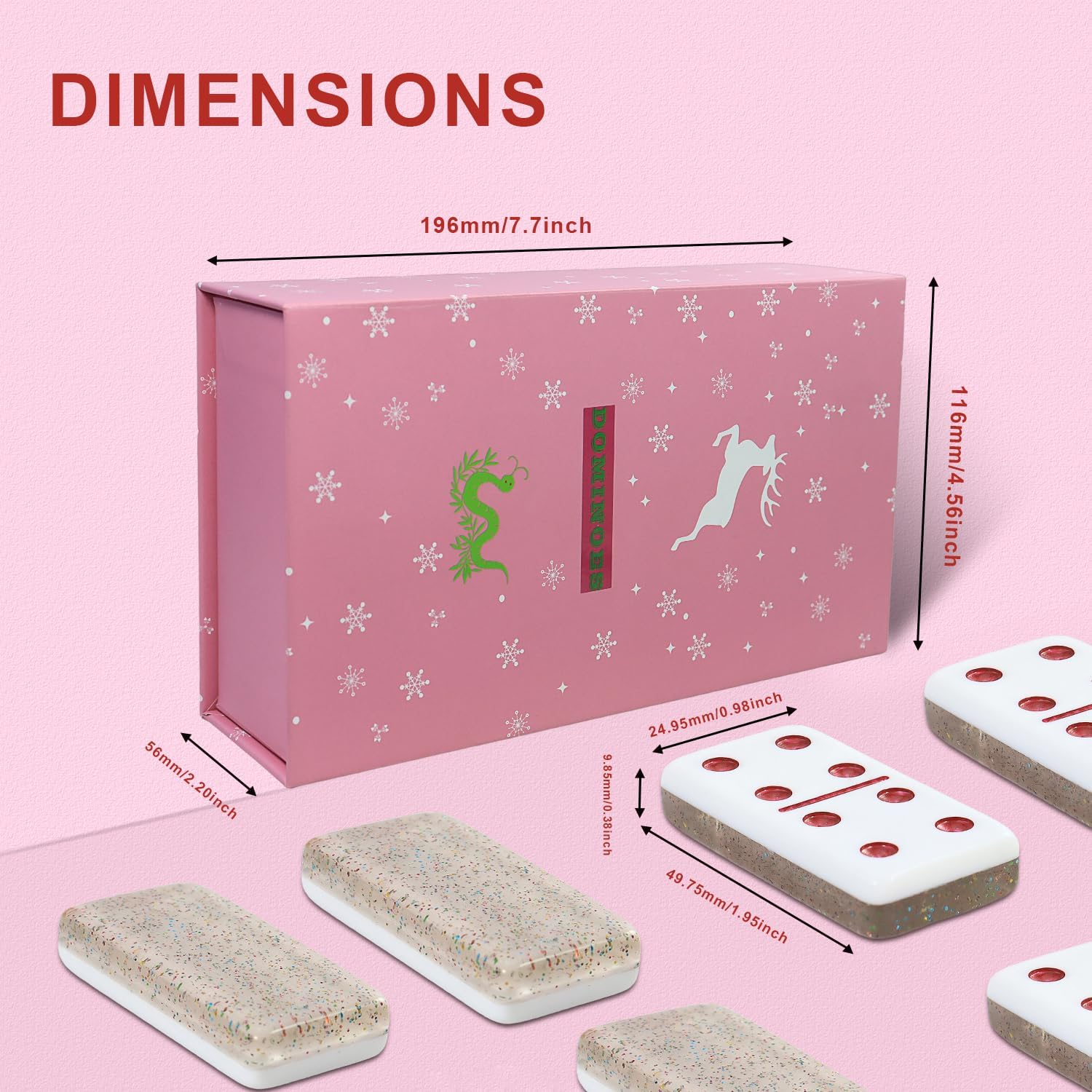 IDTQ Dominoes Set for Adults, Double 6 Dominos Game Set with 28 Domino Tiles Double with Upscale Gift Boxes -7 Polyhedral Dice -Classic Board Games (Light Brown)