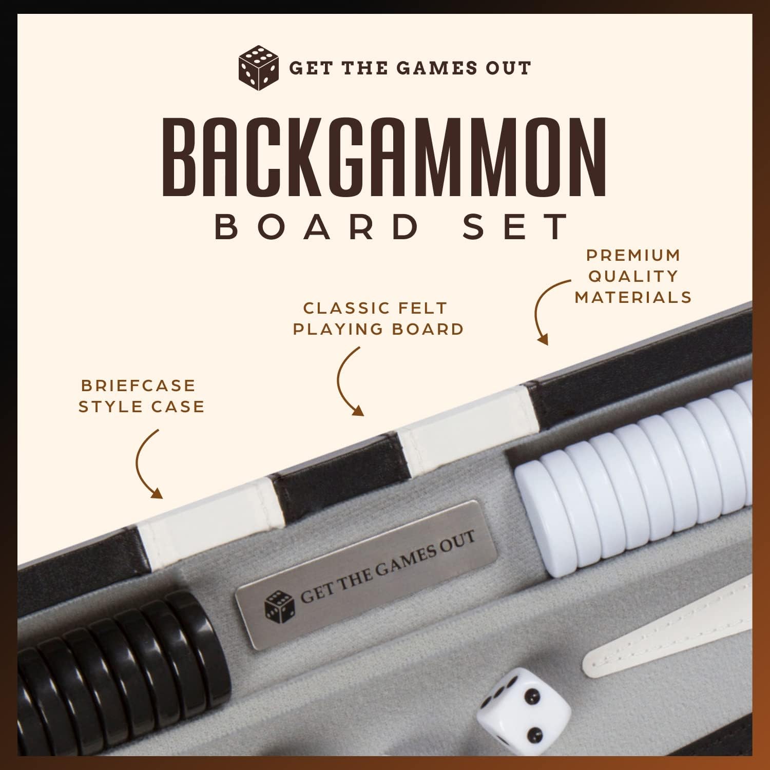 Get The Games Out Top Backgammon Set - Classic Board Game Case - 2 Players - Best Strategy & Tip Guide - Available in Small, Medium and Large Sizes (Black, Medium)