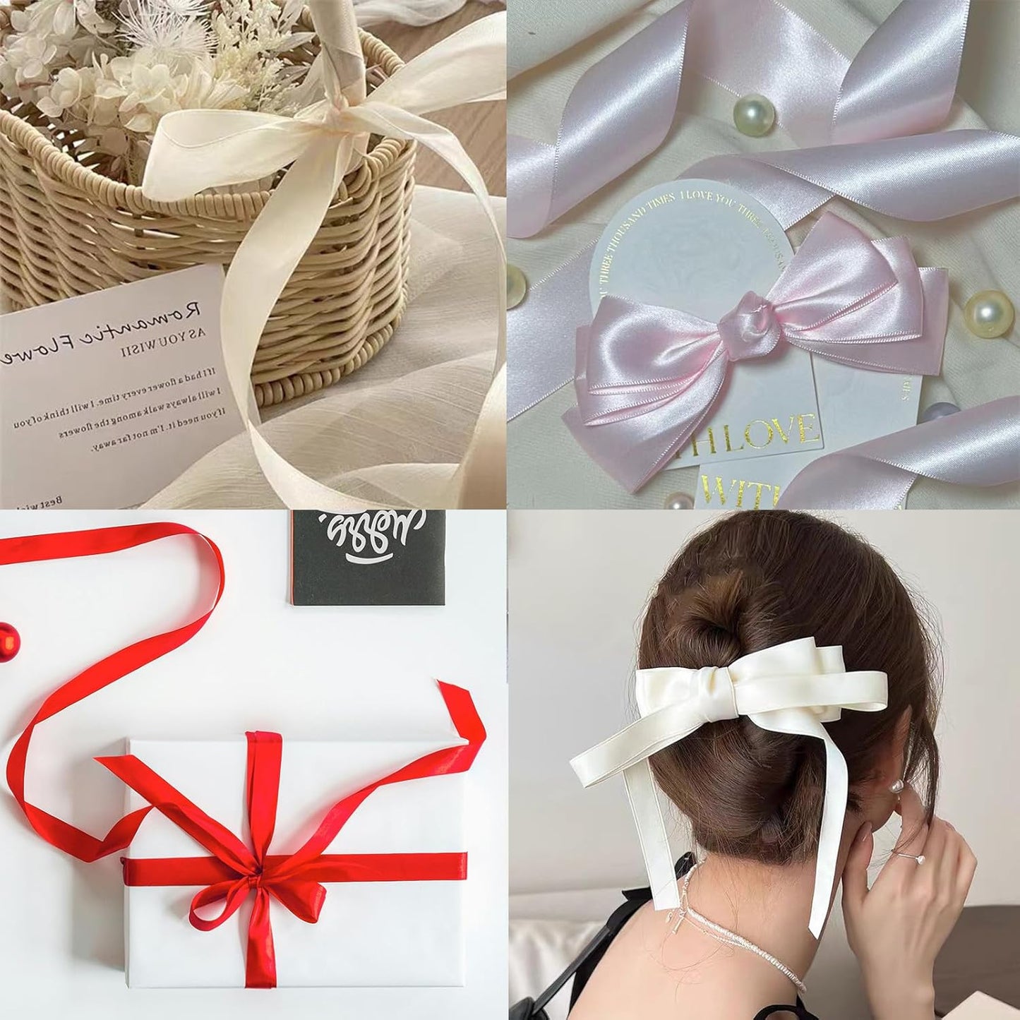 Ivory Satin Ribbon 3/4" X 50 Yards Solid Color Double Faced Ribbons Perfect for Crafts Wedding Decor Bow Making Arts Sewing and More