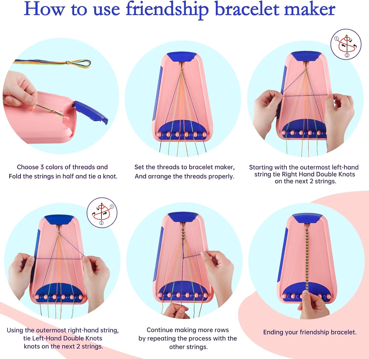 Rdfmy Friendship Bracelet Making Kit for Girls, Arts and Crafts Bracelets String Maker Kit for Kids Ages 8-12 Christmas Birthday Gifts Pink with Blue