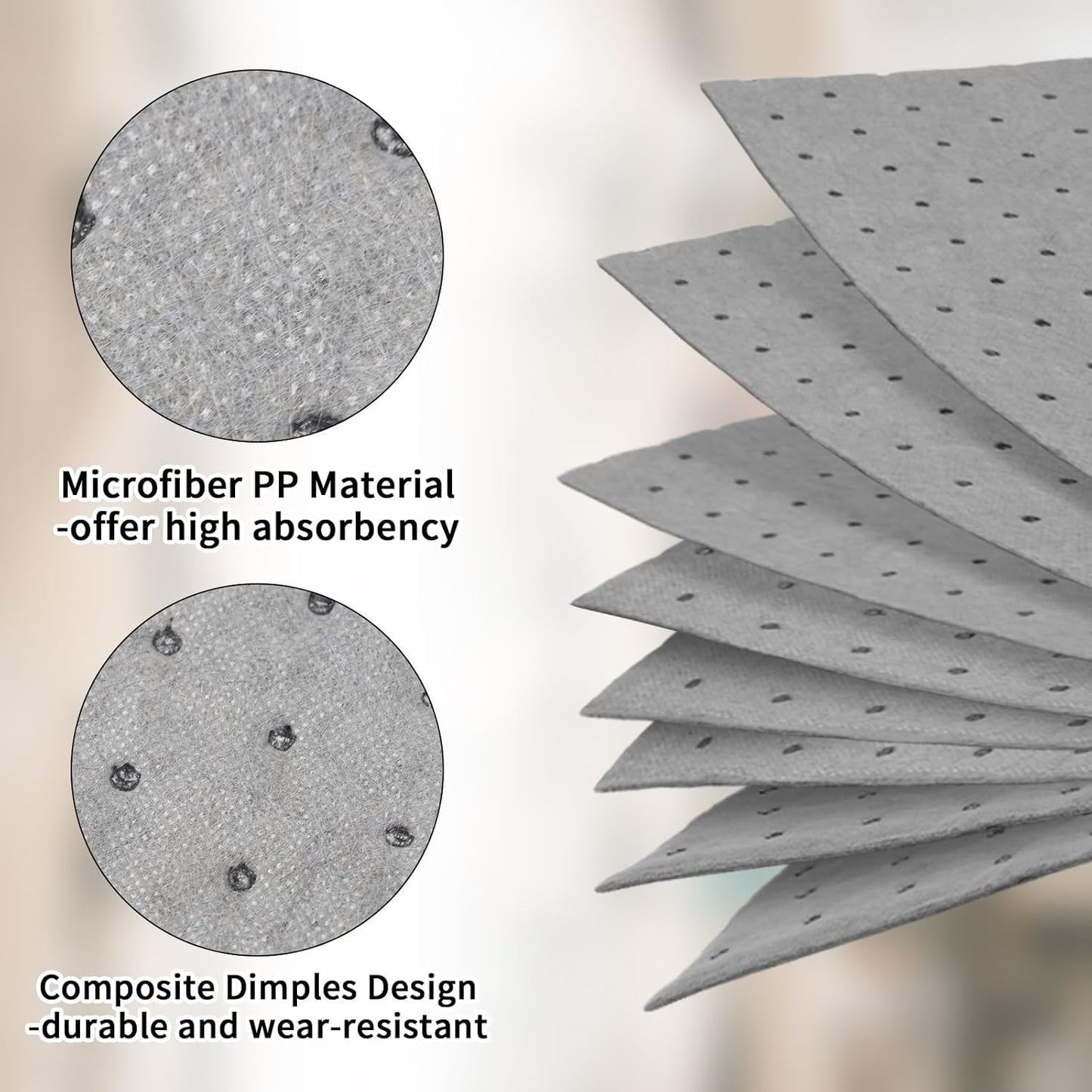 Oil Absorbent Pads Weight Dimpled Pad Garage Accessories Water Absorbent Mat Oil Spill Mat for Oil-Based & Water-Based Fluids Absorbing & Protecting Home Garage Basement (Gray,9.8'' x 13'') (100PCS)