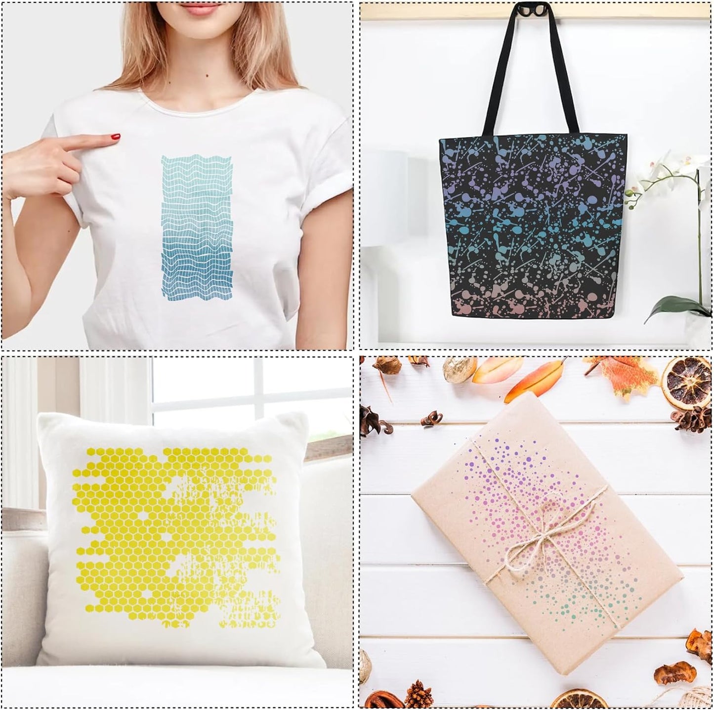 16 Pieces Stencils for Painting, Abstract Texture Stencils Crafts Reusable Layering Stencil Brick Shoe Pattern Templates for Drawing Card Making Canvas Furniture Paper