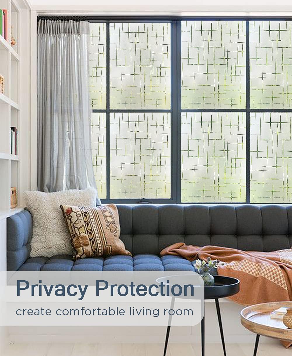 NINETREX Frosted Window Privacy Film,Window Cling Privacy Film, Decorative Glass Static Cling Non-Adhesive Vinyl Removable for Home Office Cross Pattern,23.6 x 118.1Inches
