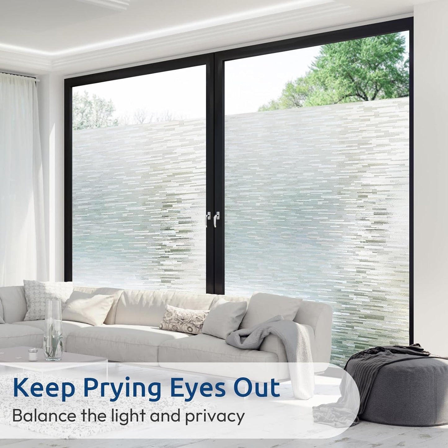 rabbitgoo Window Privacy Film, No Glue Frosted Glass Film, Static Cling UV Blocking Non Adhesive Reusable Heat Control Window Vinyl Clings for Home, Office, Frosted Silk, 11.8 x 118.1 Inches