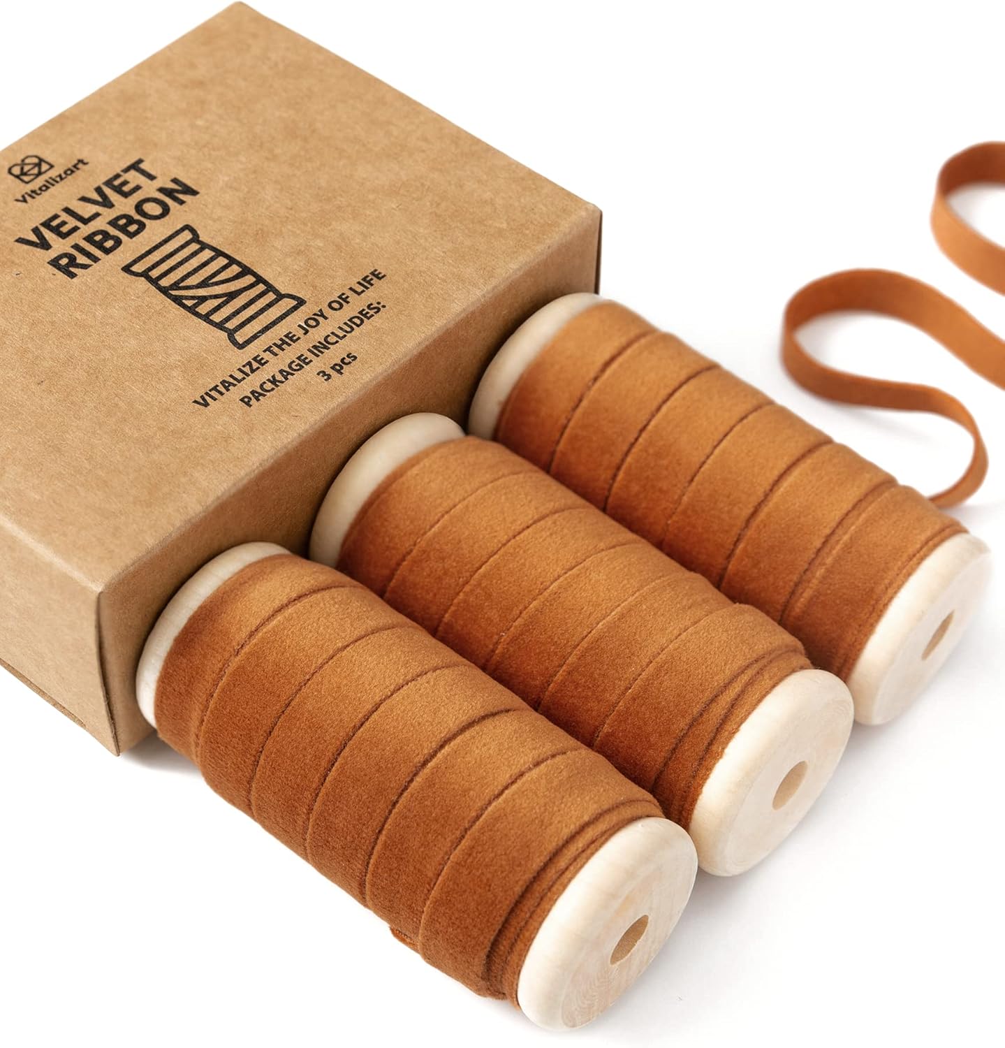 Vitalizart Terracotta Velvet Ribbon Set 3/8" x 15 Yd Fall Ribbon Fabric Trim 3 Rolls * 5 Yd for Christmas Wreath Decoration Handmade Craft Ornaments Gift Wrapping & Bow Making