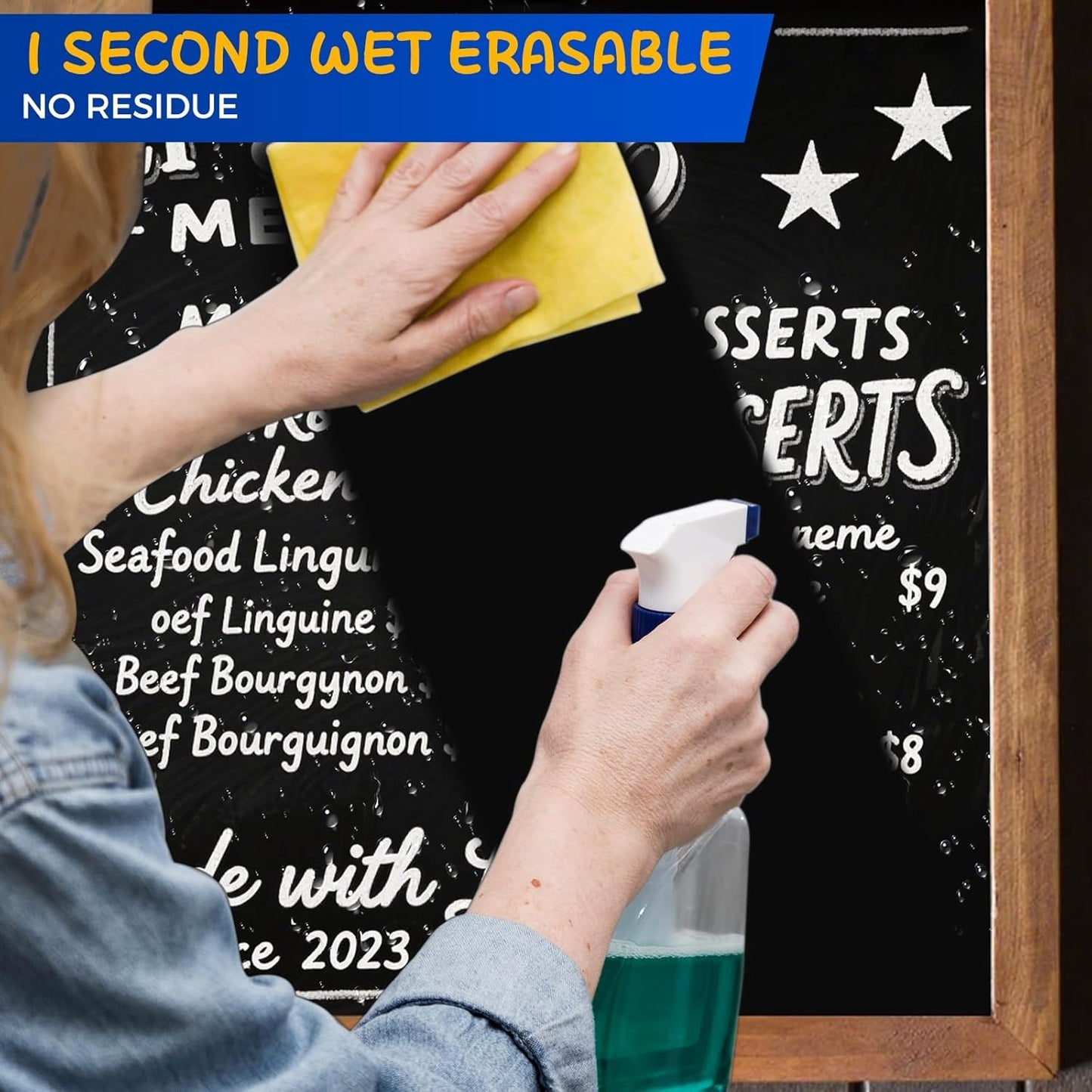 SFAIH 6 White Chalk Markers for Blackboard - [1s Wet Wipe] - No Residue, Liquid Chalk Markers for Blackboard Menu, Bistro, Signs, Windows, Glass, Food Labels, 6mm Reversible Tips, Dust-Free, Non Toxic